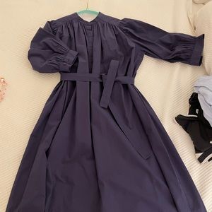 COS navy balloon short sleeve maxi dress